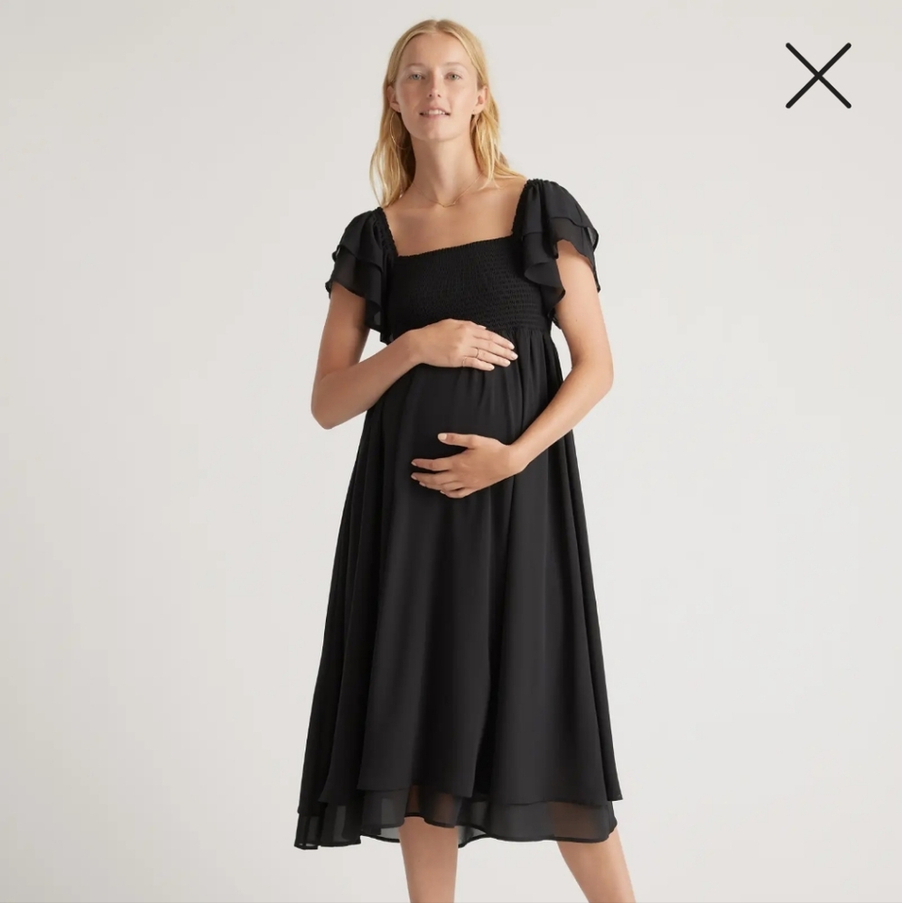 Quince Chiffon Maternity Smocked Flutter Sleeve Dress